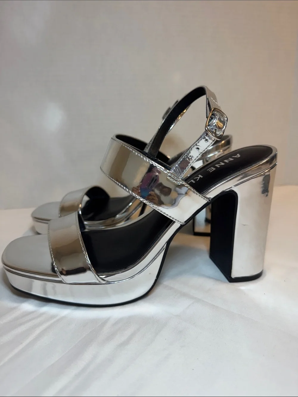 Anne Klein Chrome Metallic Platform Sandals